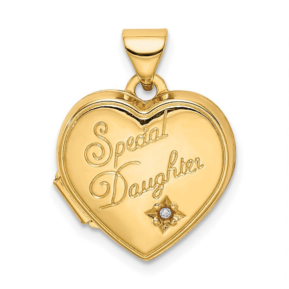 14K Yellow Gold Diamond Special Daughter 15mm Heart Locket Pendant