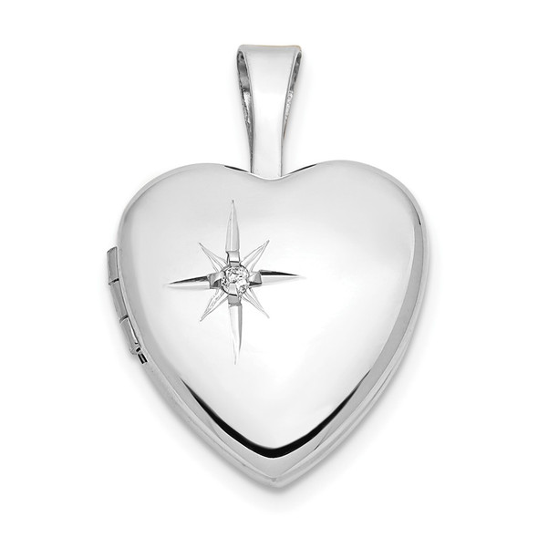 14k White Gold 12mm .01ctw Diamond Heart Locket Pendant