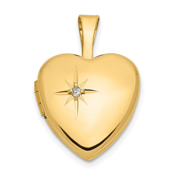 14K Yellow Gold 12mm with .01ctw Diamond Heart Locket Pendant