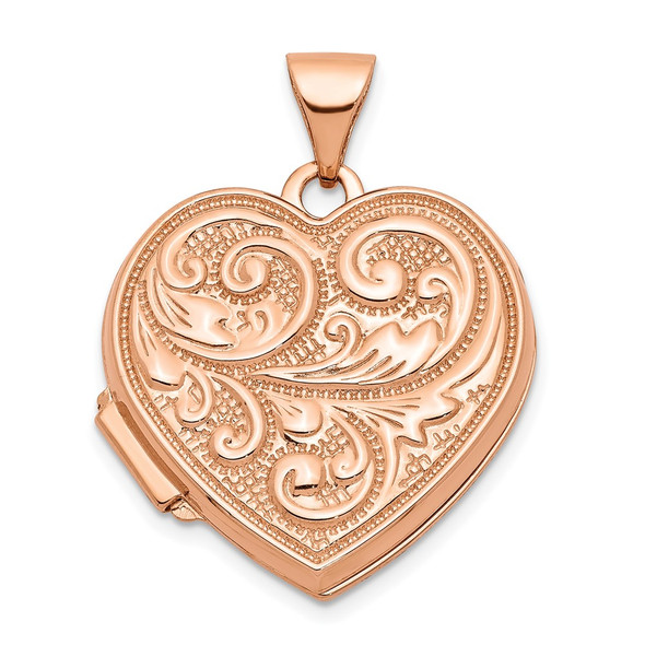 14k Rose Gold 18mm Scrolled Love You Always Heart Locket Pendant