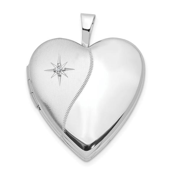 14K White Gold 20mm Diamond Polished and Satin Heart Locket Pendant