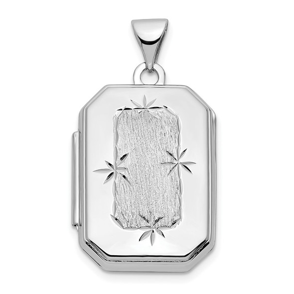 14k White Gold Diamond-cut Brushed 20mm Rectangular Locket Pendant