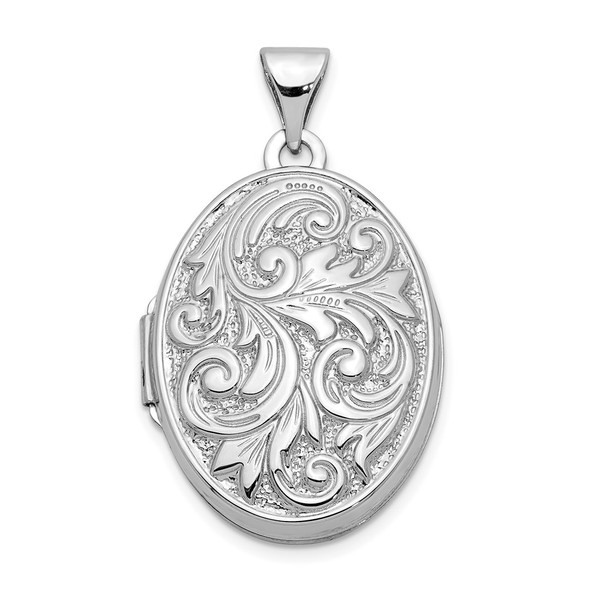 10k White Gold Polished Reversible Love You Always Oval Locket Pendant