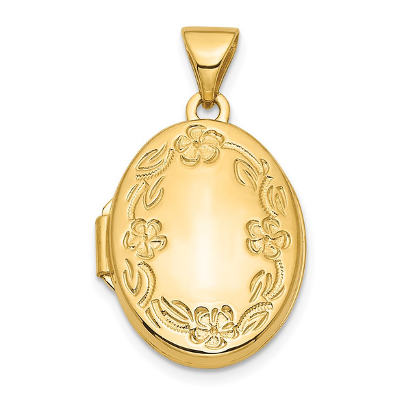 14K Yellow Gold Floral 17mm Oval Locket Pendant