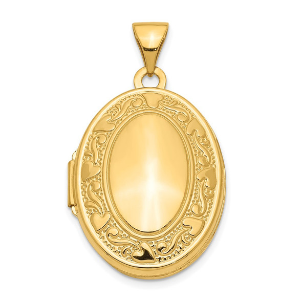 14k Yellow Gold Scroll Heart Design Oval Locket Pendant