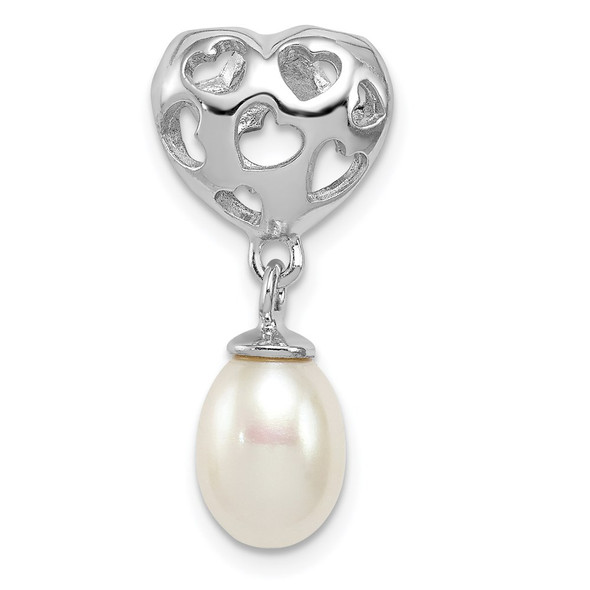 Sterling Silver Rhodium-plated Heart & White Freshwater Cultured Pearl Slide Pendant