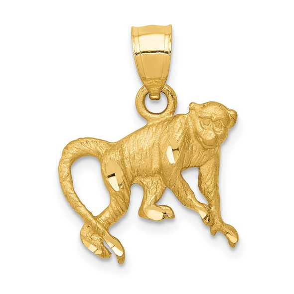 10K Yellow Gold Diamond-cut Monkey Pendant