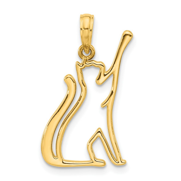 14K Yellow Gold Polished Cat Reaching Pendant