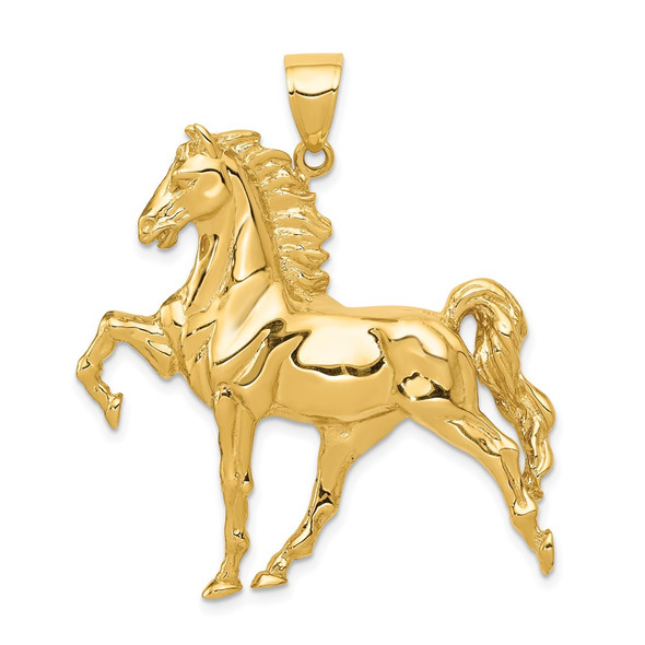 10K Yellow Gold Solid Polished Open-Backed Horse Pendant