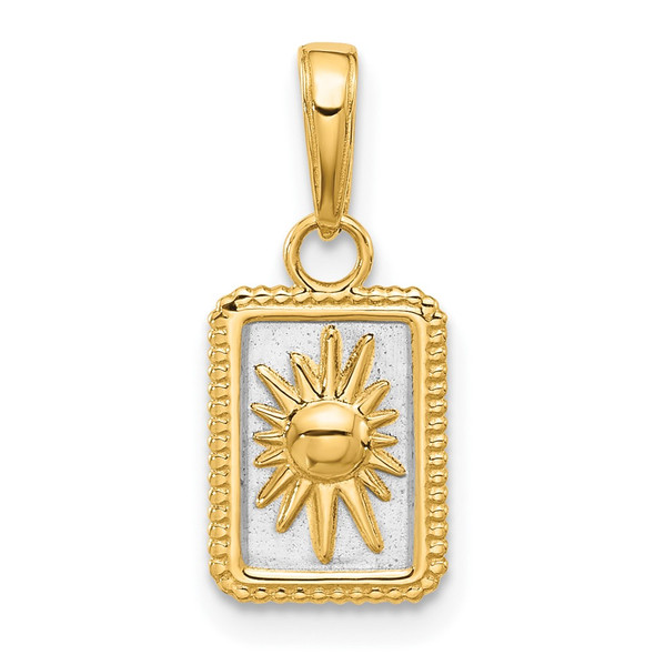 14K Yellow Gold and White Rhodium-plating Sun in Frame Pendant