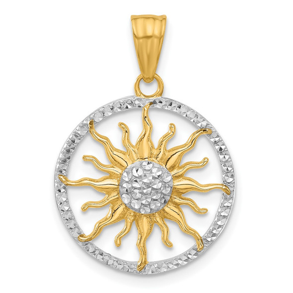 14K Yellow Gold and White Rhodium-plating Diamond-cut Sun Pendant