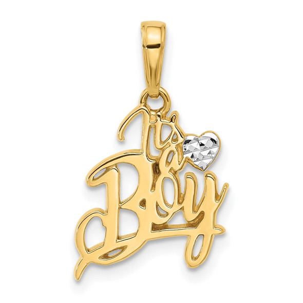 14K Yellow Gold and White Rhodium-plating Diamond-cut Heart Its A Boy Pendant