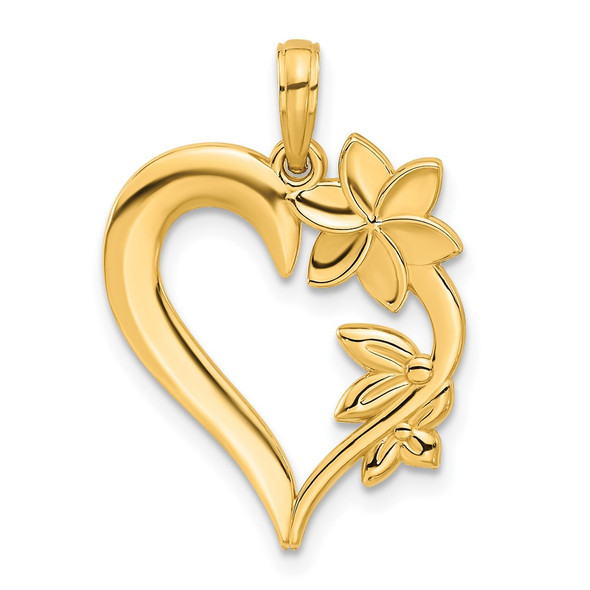 14K Yellow Gold Polished Floral Heart Pendant D5305