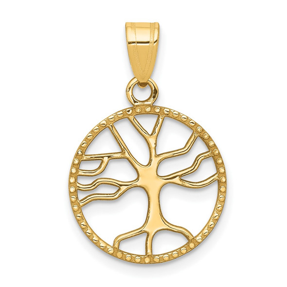 10K Yellow Gold Polished Small Tree of Life in Round Pendant