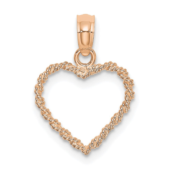10K Rose Gold 3D Polished Rope Heart Pendant