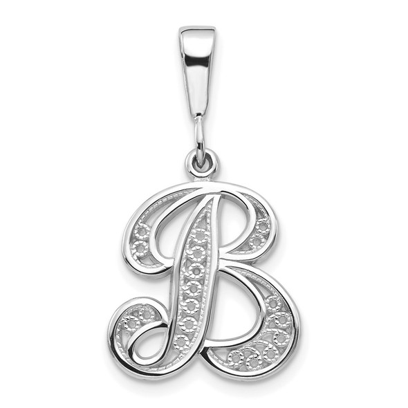 10K White Gold Filigree Initial B Pendant