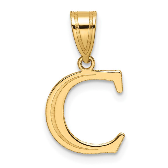 14K Yellow Gold Polished Etched Letter C Initial Pendant YC1539C