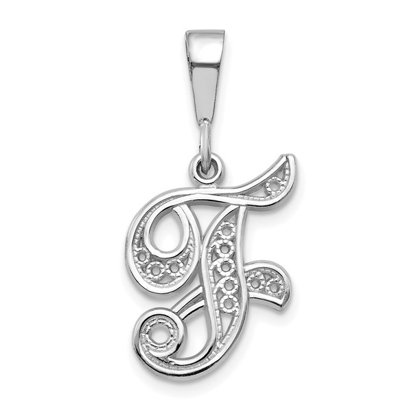 10K White Gold Filigree Initial F Pendant