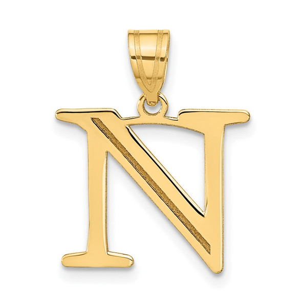 10K Yellow Gold Polished Etched Letter N Initial Pendant