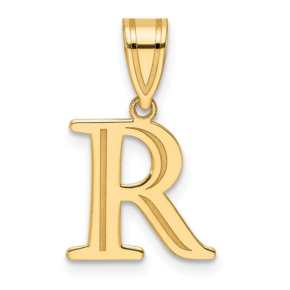 14K Yellow Gold Polished Etched Letter R Initial Pendant YC1539R