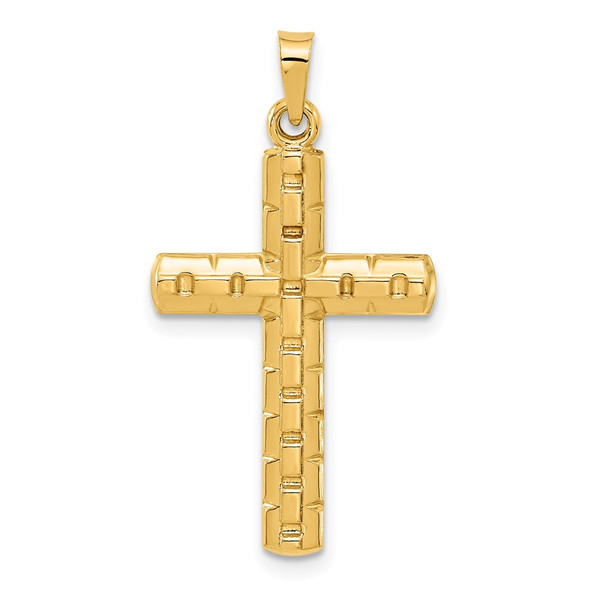 14K Yellow Gold Polished and Textured Hollow Latin Cross Pendant