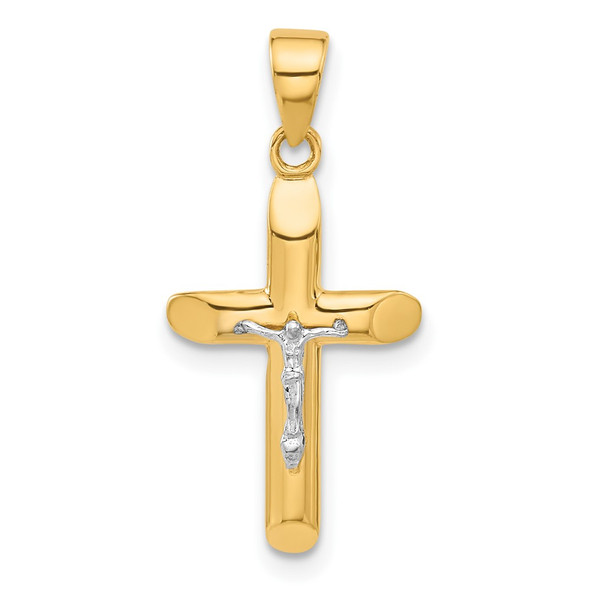 14K Two-tone Gold Polished and Textured Crucifix Pendant C4953