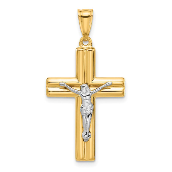 14K Two-tone Gold Polished and Textured Crucifix Pendant C4961