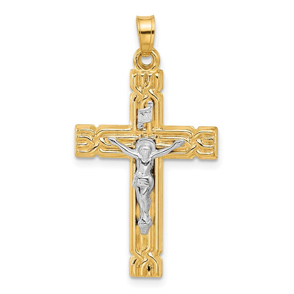 14k Two-tone Gold Hollow INRI Crucifix Pendant XR2090