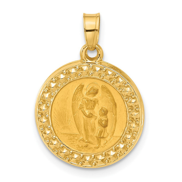 14K Yellow Gold Hollow Our Guardian Angel Medal Pendant