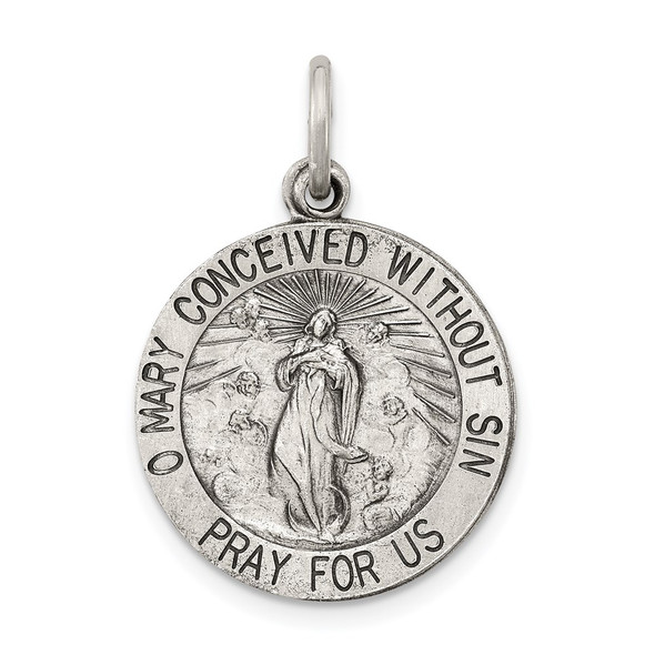 Sterling Silver Antiqued Blessed Mother Medal Pendant