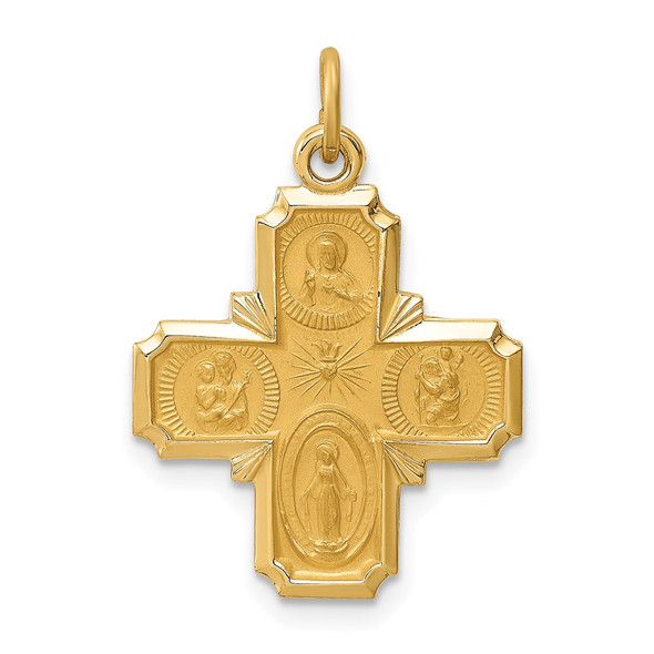 14K Yellow Gold Solid Polished/Satin Small 4-Way Medal Pendant