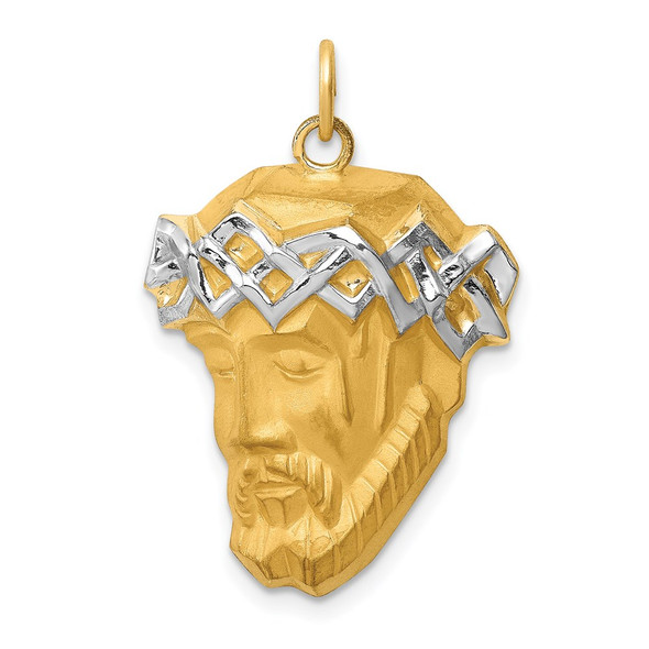 14K Yellow Gold Hollow Polished/Satin w/Rhodium Large Jesus Medal Pendant