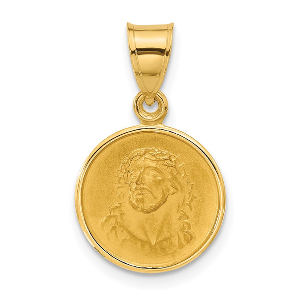 14K Yellow Gold Polished and Satin Solid Face of Jesus Medal Pendant