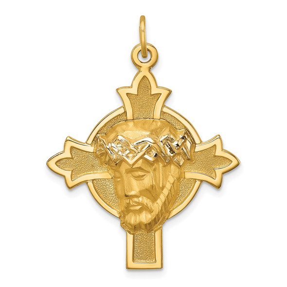 14K Yellow Gold Hollow Polished/Satin Medium Jesus Medal Pendant Cross