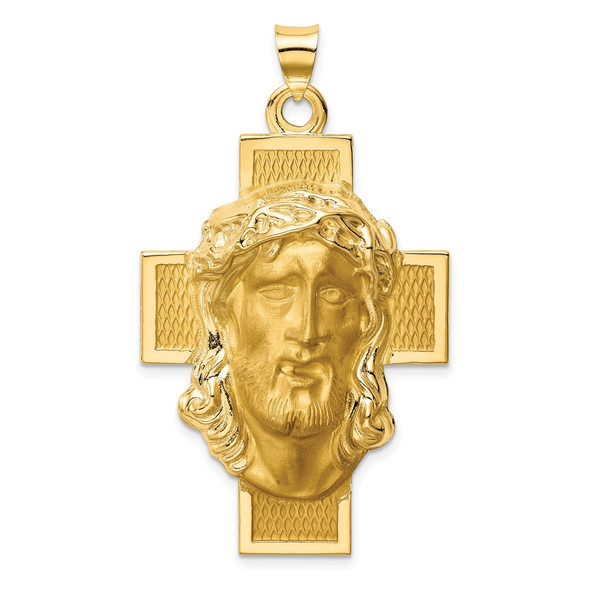 14K Yellow Gold Hollow Polished/Satin Jesus Cross Medal Pendant