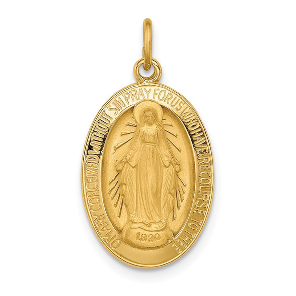 14K Yellow Gold Solid Polished/Satin Oval Miraculous Medal Pendant