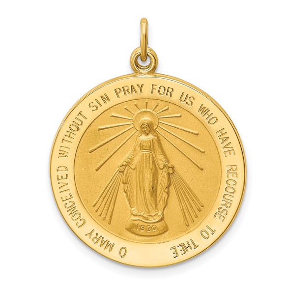 14K Yellow Gold Solid Polished/Satin Round Miraculous Medal Pendant XR1766