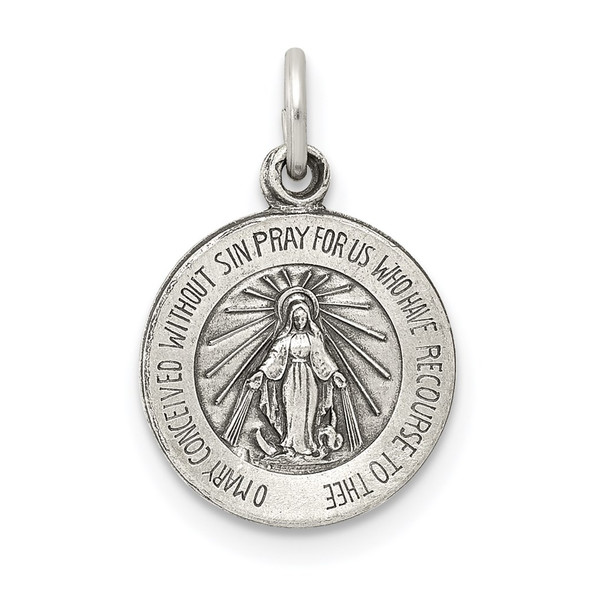 Sterling Silver Antiqued Miraculous Medal Pendant QC5500