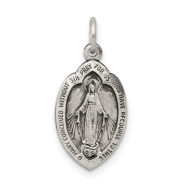 Sterling Silver Antiqued Miraculous Medal Pendant QC5503