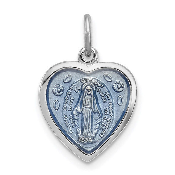 Sterling Silver Rhodium-plated Miraculous Heart Medal Pendant QC3507