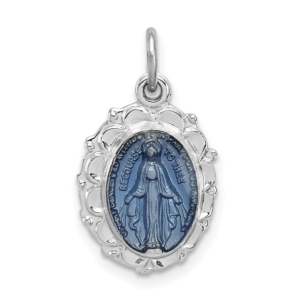 Sterling Silver Rhodium-plated Miraculous Medal Pendant QC3505