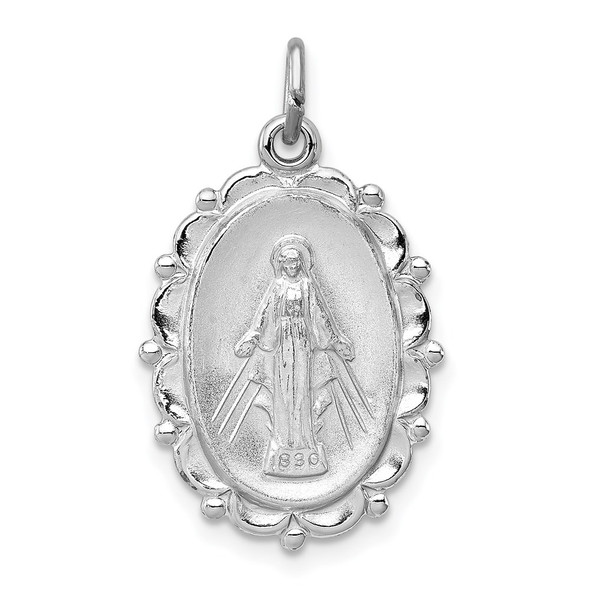 Sterling Silver Rhodium-plated Miraculous Medal Pendant QC3489