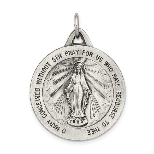 Sterling Silver Antiqued Miraculous Medal Pendant QC5519