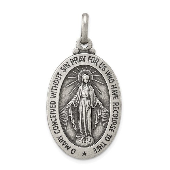 Sterling Silver Antiqued Miraculous Medal Pendant QC3485