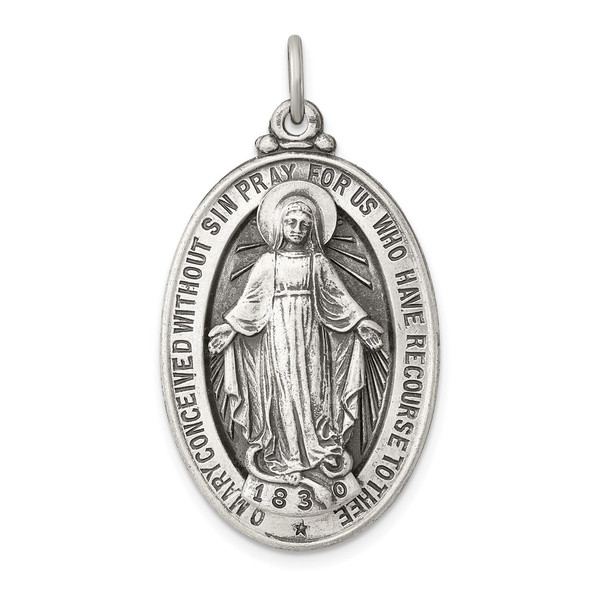 Sterling Silver Antiqued Miraculous Medal Pendant QC5524
