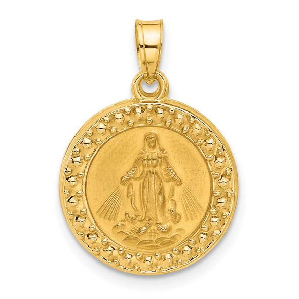 14K Yellow Gold Hollow Miraculous Mary Plain Back Medal Pendant
