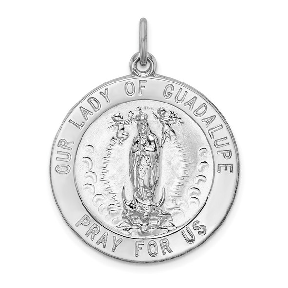 Sterling Silver Rhodium-plated Our Lady of Guadalupe Medal Pendant QC5570