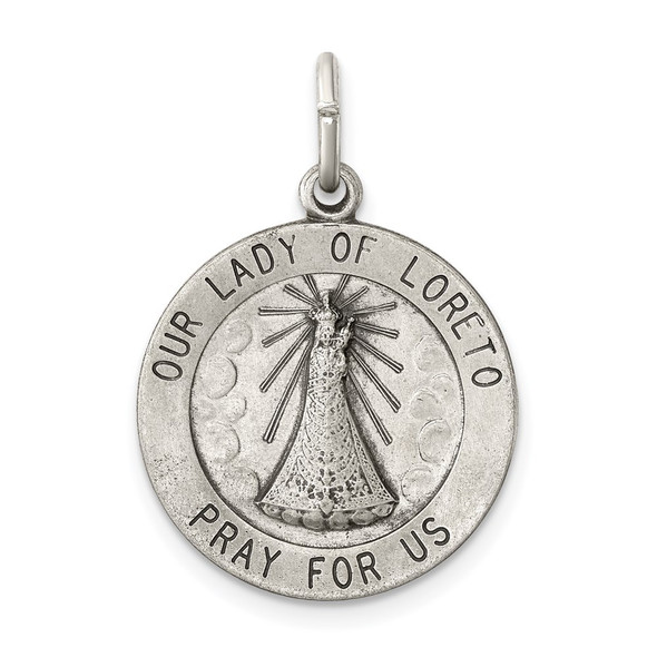 Sterling Silver Antiqued Our Lady of Loreto Medal Pendant