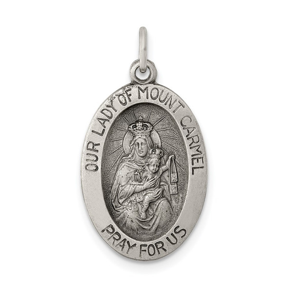 Sterling Silver Antiqued Our Lady of Mt.Carmel Medal Pendant