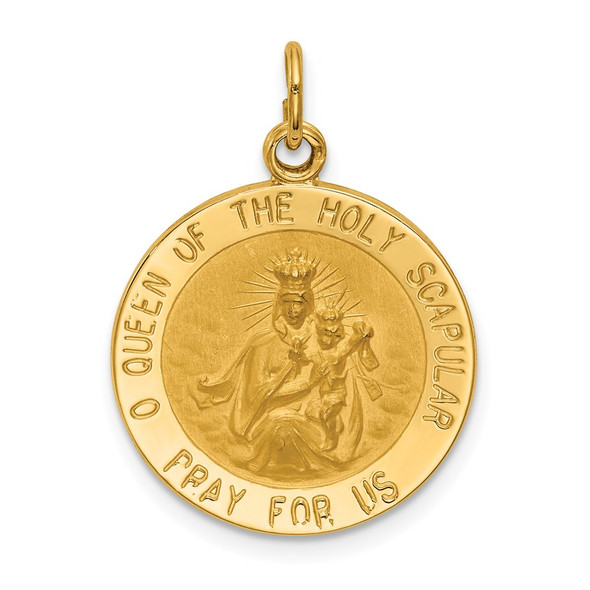 14K Yellow Gold Solid Small Queen Of Holy Scapular Reversible Medal Pendant